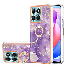 Coque Silicone Motif Fantaisie Souple Couleur Unie Etui Housse avec Support Bague Anneau YB5 pour Huawei Honor X6a Violet