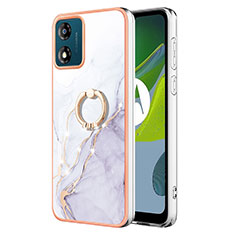 Coque Silicone Motif Fantaisie Souple Couleur Unie Etui Housse avec Support Bague Anneau YB5 pour Motorola Moto E13 Blanc