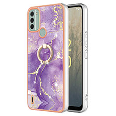 Coque Silicone Motif Fantaisie Souple Couleur Unie Etui Housse avec Support Bague Anneau YB5 pour Nokia C31 Violet