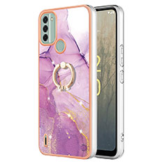 Coque Silicone Motif Fantaisie Souple Couleur Unie Etui Housse avec Support Bague Anneau YB5 pour Nokia C31 Violet Clair