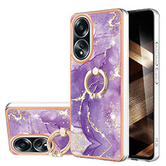 Coque Silicone Motif Fantaisie Souple Couleur Unie Etui Housse avec Support Bague Anneau YB5 pour Oppo A58 4G Violet