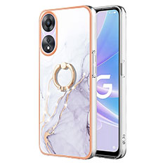 Coque Silicone Motif Fantaisie Souple Couleur Unie Etui Housse avec Support Bague Anneau YB5 pour Oppo A58 5G Blanc