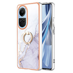 Coque Silicone Motif Fantaisie Souple Couleur Unie Etui Housse avec Support Bague Anneau YB5 pour Oppo Reno10 5G Blanc