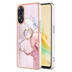 Coque Silicone Motif Fantaisie Souple Couleur Unie Etui Housse avec Support Bague Anneau YB5 pour Oppo Reno8 T 4G Rose