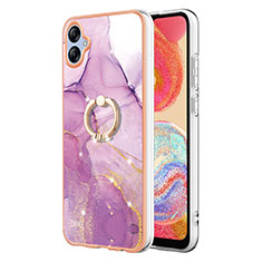 Coque Silicone Motif Fantaisie Souple Couleur Unie Etui Housse avec Support Bague Anneau YB5 pour Samsung Galaxy A04 4G Violet Clair