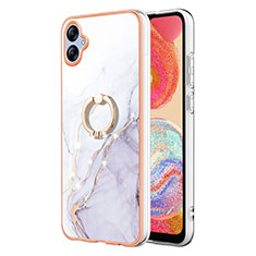 Coque Silicone Motif Fantaisie Souple Couleur Unie Etui Housse avec Support Bague Anneau YB5 pour Samsung Galaxy A04E Blanc