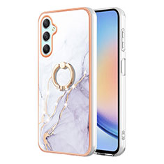 Coque Silicone Motif Fantaisie Souple Couleur Unie Etui Housse avec Support Bague Anneau YB5 pour Samsung Galaxy A25 5G Blanc