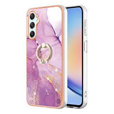 Coque Silicone Motif Fantaisie Souple Couleur Unie Etui Housse avec Support Bague Anneau YB5 pour Samsung Galaxy A25 5G Violet Clair