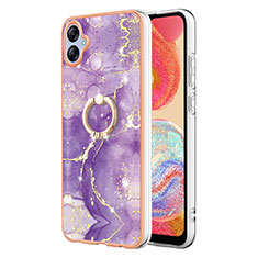 Coque Silicone Motif Fantaisie Souple Couleur Unie Etui Housse avec Support Bague Anneau YB5 pour Samsung Galaxy M04 Violet