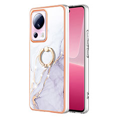 Coque Silicone Motif Fantaisie Souple Couleur Unie Etui Housse avec Support Bague Anneau YB5 pour Xiaomi Civi 2 5G Blanc