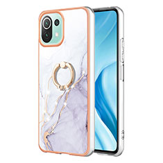 Coque Silicone Motif Fantaisie Souple Couleur Unie Etui Housse avec Support Bague Anneau YB5 pour Xiaomi Mi 11 Lite 4G Blanc