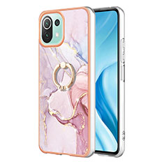 Coque Silicone Motif Fantaisie Souple Couleur Unie Etui Housse avec Support Bague Anneau YB5 pour Xiaomi Mi 11 Lite 4G Rose