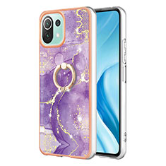 Coque Silicone Motif Fantaisie Souple Couleur Unie Etui Housse avec Support Bague Anneau YB5 pour Xiaomi Mi 11 Lite 5G NE Violet