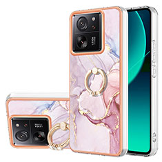 Coque Silicone Motif Fantaisie Souple Couleur Unie Etui Housse avec Support Bague Anneau YB5 pour Xiaomi Mi 13T 5G Rose