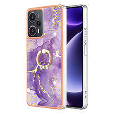 Coque Silicone Motif Fantaisie Souple Couleur Unie Etui Housse avec Support Bague Anneau YB5 pour Xiaomi Poco F5 5G Violet