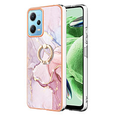 Coque Silicone Motif Fantaisie Souple Couleur Unie Etui Housse avec Support Bague Anneau YB5 pour Xiaomi Poco X5 5G Rose