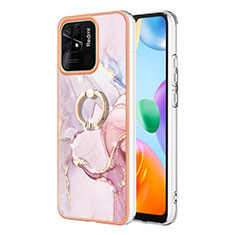 Coque Silicone Motif Fantaisie Souple Couleur Unie Etui Housse avec Support Bague Anneau YB5 pour Xiaomi Redmi 10 India Rose