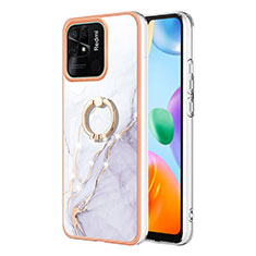 Coque Silicone Motif Fantaisie Souple Couleur Unie Etui Housse avec Support Bague Anneau YB5 pour Xiaomi Redmi 10C 4G Blanc