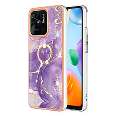 Coque Silicone Motif Fantaisie Souple Couleur Unie Etui Housse avec Support Bague Anneau YB5 pour Xiaomi Redmi 10C 4G Violet