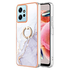 Coque Silicone Motif Fantaisie Souple Couleur Unie Etui Housse avec Support Bague Anneau YB5 pour Xiaomi Redmi Note 12 4G Blanc