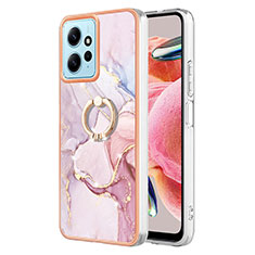 Coque Silicone Motif Fantaisie Souple Couleur Unie Etui Housse avec Support Bague Anneau YB5 pour Xiaomi Redmi Note 12 4G Rose