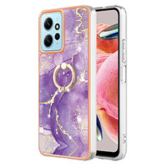 Coque Silicone Motif Fantaisie Souple Couleur Unie Etui Housse avec Support Bague Anneau YB5 pour Xiaomi Redmi Note 12 4G Violet