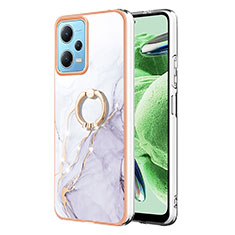 Coque Silicone Motif Fantaisie Souple Couleur Unie Etui Housse avec Support Bague Anneau YB5 pour Xiaomi Redmi Note 12 5G Blanc