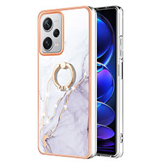 Coque Silicone Motif Fantaisie Souple Couleur Unie Etui Housse avec Support Bague Anneau YB5 pour Xiaomi Redmi Note 12 Explorer Blanc