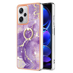 Coque Silicone Motif Fantaisie Souple Couleur Unie Etui Housse avec Support Bague Anneau YB5 pour Xiaomi Redmi Note 12 Pro+ Plus 5G Violet