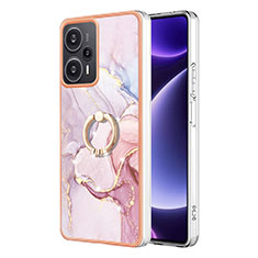 Coque Silicone Motif Fantaisie Souple Couleur Unie Etui Housse avec Support Bague Anneau YB5 pour Xiaomi Redmi Note 12 Turbo 5G Rose