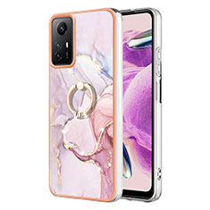 Coque Silicone Motif Fantaisie Souple Couleur Unie Etui Housse avec Support Bague Anneau YB5 pour Xiaomi Redmi Note 12S Rose