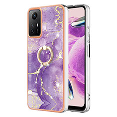 Coque Silicone Motif Fantaisie Souple Couleur Unie Etui Housse avec Support Bague Anneau YB5 pour Xiaomi Redmi Note 12S Violet