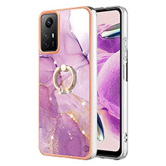 Coque Silicone Motif Fantaisie Souple Couleur Unie Etui Housse avec Support Bague Anneau YB5 pour Xiaomi Redmi Note 12S Violet Clair