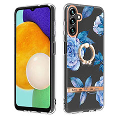 Coque Silicone Motif Fantaisie Souple Couleur Unie Etui Housse avec Support Bague Anneau YB6 pour Samsung Galaxy A54 5G Bleu