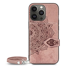 Coque Silicone Motif Fantaisie Souple Couleur Unie Etui Housse S01 pour Apple iPhone 14 Pro Or Rose