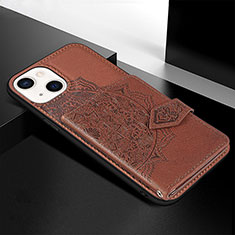 Coque Silicone Motif Fantaisie Souple Couleur Unie Etui Housse S02 pour Apple iPhone 13 Marron