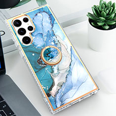 Coque Silicone Motif Fantaisie Souple Couleur Unie Etui Housse S02 pour Samsung Galaxy S22 Ultra 5G Bleu