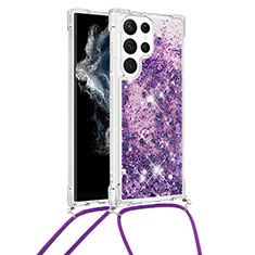 Coque Silicone Motif Fantaisie Souple Couleur Unie Etui Housse Y03B pour Samsung Galaxy S21 Ultra 5G Violet