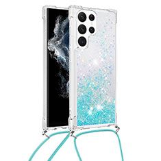 Coque Silicone Motif Fantaisie Souple Couleur Unie Etui Housse Y03B pour Samsung Galaxy S23 Ultra 5G Cyan