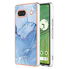 Coque Silicone Motif Fantaisie Souple Couleur Unie Etui Housse Y07B pour Google Pixel 7a 5G Bleu