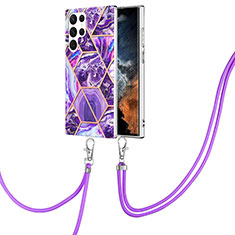 Coque Silicone Motif Fantaisie Souple Couleur Unie Etui Housse Y18B pour Samsung Galaxy S21 Ultra 5G Violet