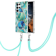 Coque Silicone Motif Fantaisie Souple Couleur Unie Etui Housse Y18B pour Samsung Galaxy S22 Ultra 5G Bleu