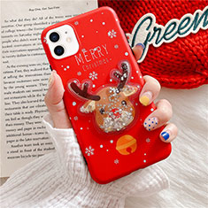 Coque Silicone Motif Noel Souple Couleur Unie Etui Housse pour Apple iPhone 12 Mini Rouge