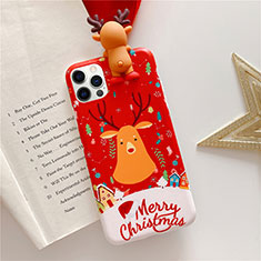 Coque Silicone Motif Noel Souple Couleur Unie Etui Housse S01 pour Apple iPhone 12 Pro Rouge