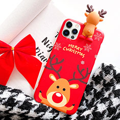 Coque Silicone Motif Noel Souple Couleur Unie Etui Housse S02 pour Apple iPhone 12 Pro Rouge