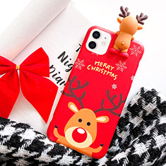 Coque Silicone Motif Noel Souple Couleur Unie Etui Housse S02 pour Apple iPhone 12 Rouge