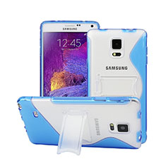 Coque Silicone Transparente Vague S-Line avec Bequille pour Samsung Galaxy Note 4 Duos N9100 Dual SIM Bleu