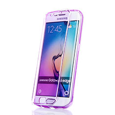 Coque Transparente Integrale Silicone Souple Portefeuille pour Samsung Galaxy S6 Edge SM-G925 Violet