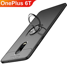 Coque Ultra Fine Silicone Souple avec Support Bague Anneau Aimante Magnetique pour OnePlus 6T Noir