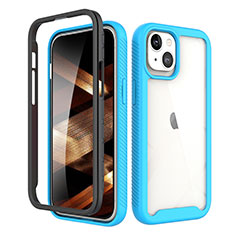 Coque Ultra Fine Silicone Souple Housse Etui 360 Degres Avant et Arriere pour Apple iPhone 15 Plus Bleu et Noir